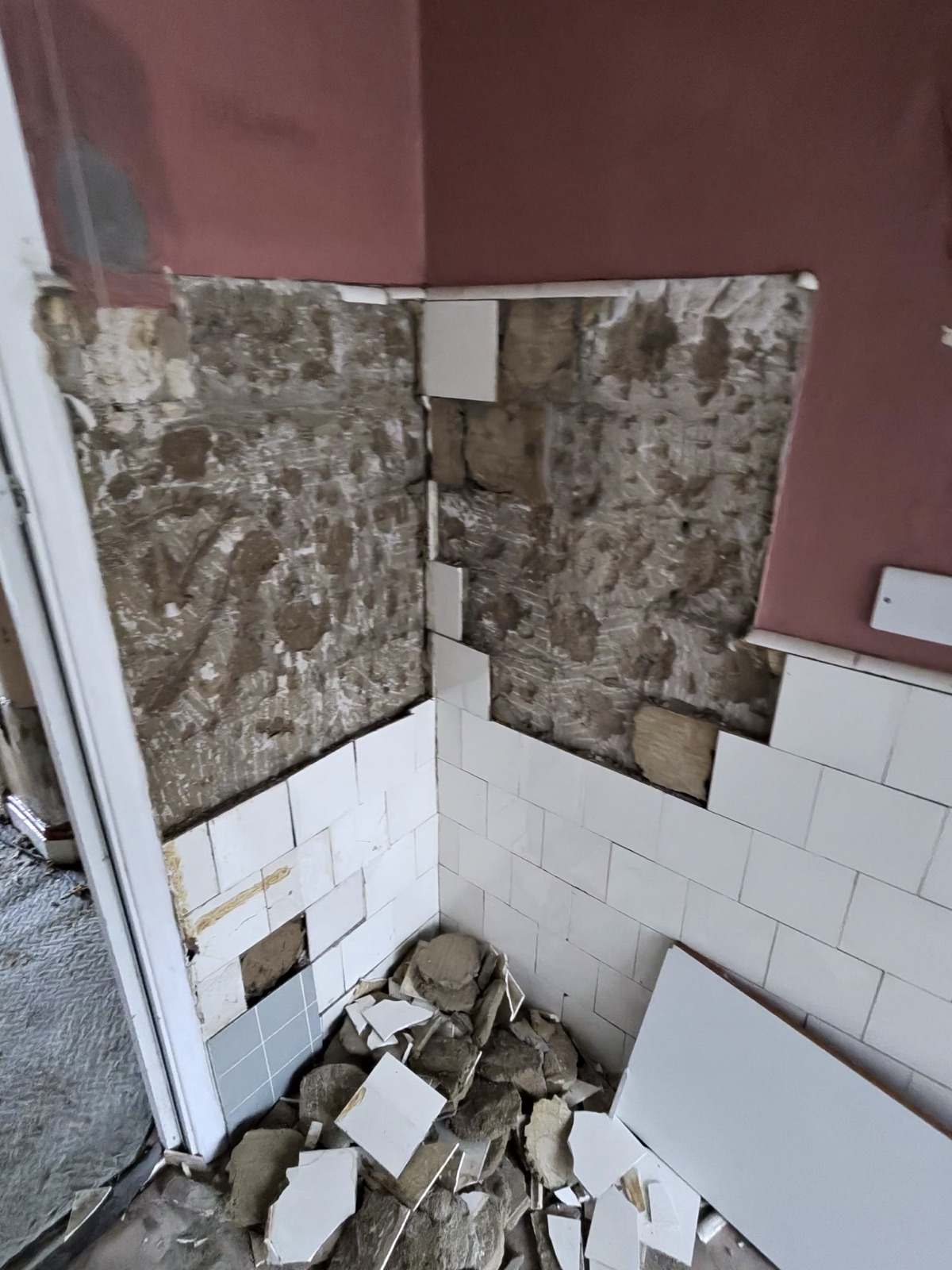 Flooring demolition debris – original substrate uncovered