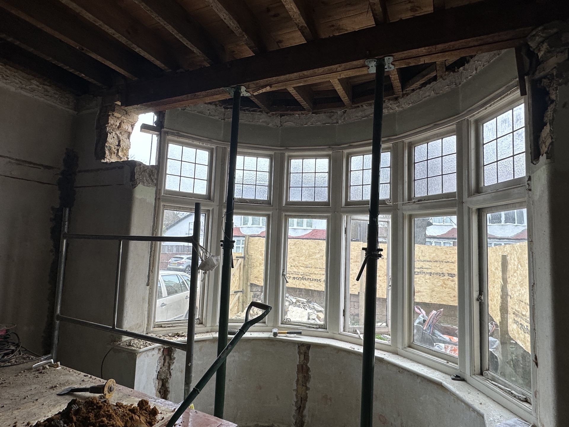 Steel lintel set in place